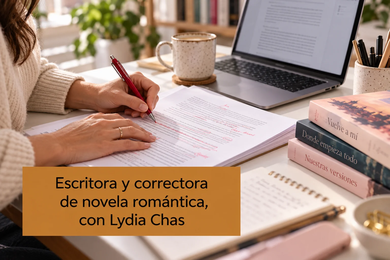 Escritora y correctora de novela romántica, con Lydia Chas
